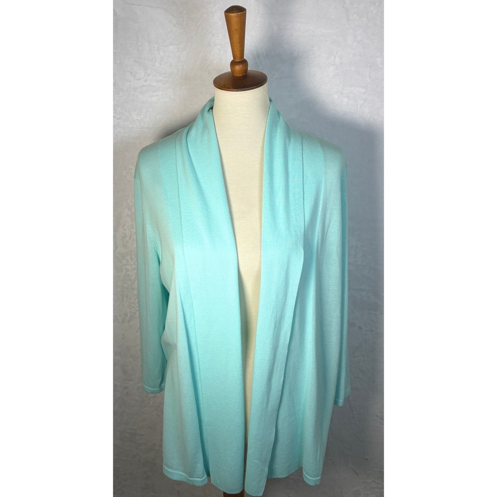 Talbots Petites Open Front Cardigan Sweater Blue 100% Pima Cotton Large Petite